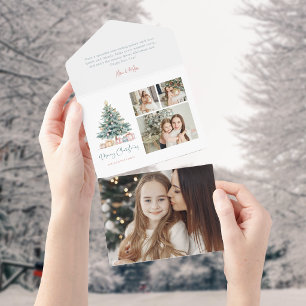 Invitación Todo En Uno Árbol de Navidad con Caligrafía en Acuarela Tres F
