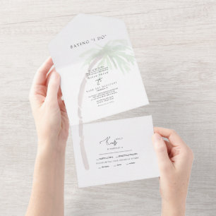 Invitación Todo En Uno Árbol de Palma Tropical Diciendo Sí Bodas