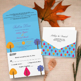 Invitación Todo En Uno Árboles Coloridos Elegantes Boda Rústica de Verano