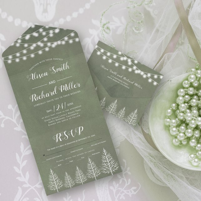 Invitación Todo En Uno Árboles y luces como ceniza boda verde (Subido por el creador)