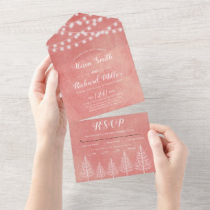 Invitación Todo En Uno Árboles y luces manchados de bodas de invierno de