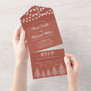 Invitación Todo En Uno Árboles y luces terracota boda otoño