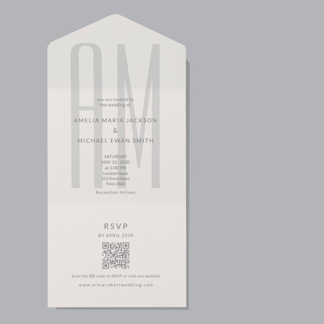 Invitación Todo En Uno Architectural Monogram Minimal All-in-One Wedding (Subido por el creador)