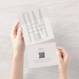 Invitación Todo En Uno Architectural Monogram Minimal All-in-One Wedding