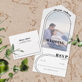Invitación Todo En Uno Arco blanco y negro moderno y boda fotográfico
