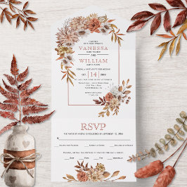 Invitación Todo En Uno Arco con flores y hojas de otoño boda otoño
