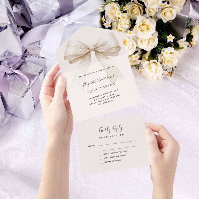 Invitación Todo En Uno Arco crema beige Quinceanera rsvp (Subido por el creador)