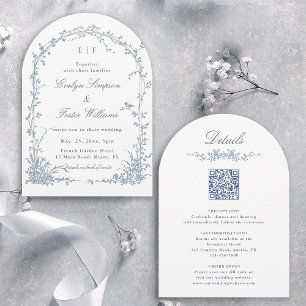 Invitación Todo en uno Arco de Boda de Jardín Floral Azul Pol