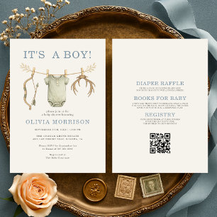 Invitación Todo en uno Arco de Caza Es un Niño Baby Shower
