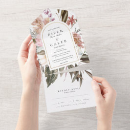 Invitación Todo En Uno Arco del Boda de las flores silvestres de oro