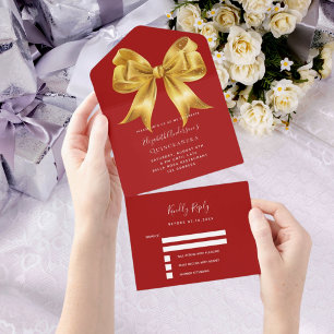 Invitación Todo En Uno Arco dorado rojo Sweet 16 rsvp
