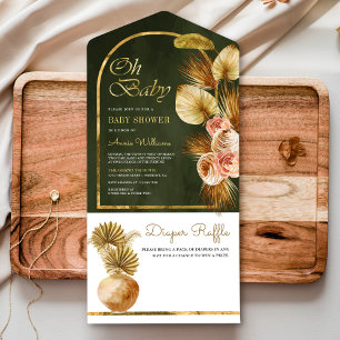 Invitación Todo En Uno Arco Floral Boho de Palma Seca Verde Sage para Bab