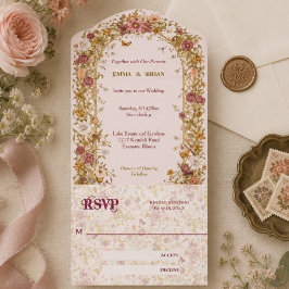 Invitación Todo En Uno Arco Floral Boho romántico Boda Boho