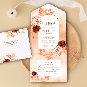 Invitación Todo En Uno Arco Floral Boho Terroso Rústico Boda Terracota