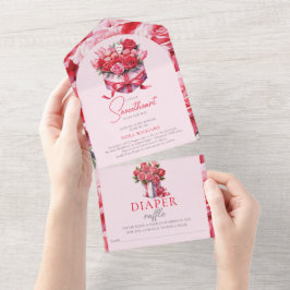Invitación Todo En Uno Arco floral de amor Baby Shower Diaper Raffle