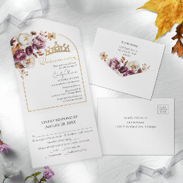 Invitación Todo En Uno Arco floral de Borgoña Cae Quinceanera