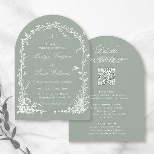 Invitación Todo en uno Arco Floral Jardín Boda Verde Salvia