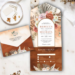 Invitación Todo En Uno Arco Floral Rústico Boho Terracota Boda