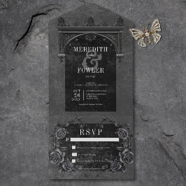 Invitación Todo En Uno Arco negro gótico y Rosas negros sin cena