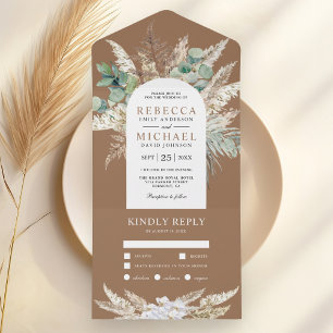 Invitación Todo En Uno Arco Rústico de Eucalipto de las Pampas Beige Marr