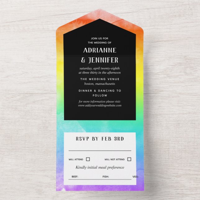 Invitación Todo En Uno Arcoiris Lavar Boda LGBT (Interior)