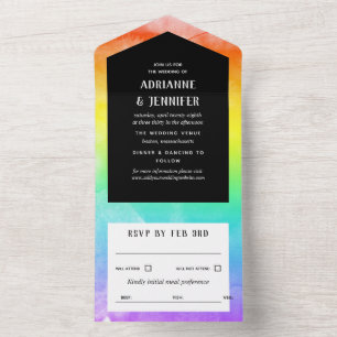 Invitación Todo En Uno Arcoiris Lavar Boda LGBT