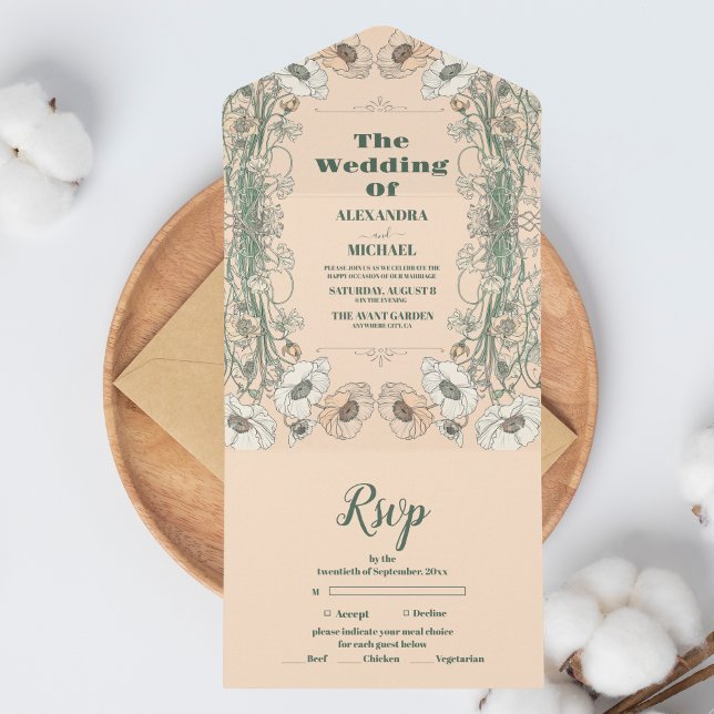 Invitación Todo En Uno Art Nouveau floral boda (Subido por el creador)