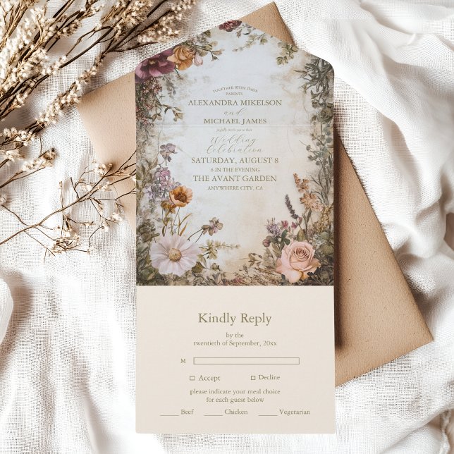 Invitación Todo En Uno Art Nouveau Victoriano Real Boda Floral (Subido por el creador)