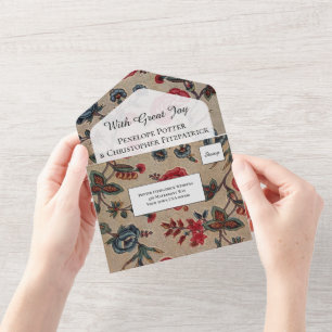 Invitación Todo En Uno Arte Antiguo Floral Patrón de Boda Todo Incluido N