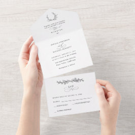 Invitación Todo En Uno Arte de línea floral minimalista para boda todo en
