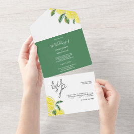 Invitación Todo En Uno Arte minimalista de acuarela elegante verde limón