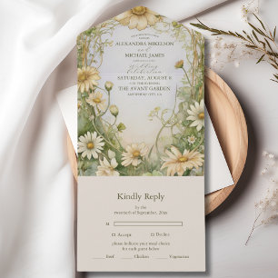 Invitación Todo En Uno Arte Nouveau de Boda Vintage Daisy