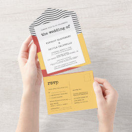 Invitación Todo En Uno Arte pop de los años 80 boda al estilo Memphis