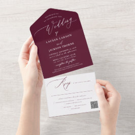 Invitación Todo En Uno ArtsApp Caligrafía moderna Burgundy Boda