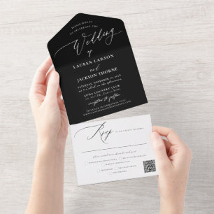 Invitación Todo En Uno ArtsApp Elegant Calligraphy Boda blanco negro