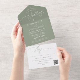 Invitación Todo En Uno ArtsApp Modern Calligraphy Sage Green Boda