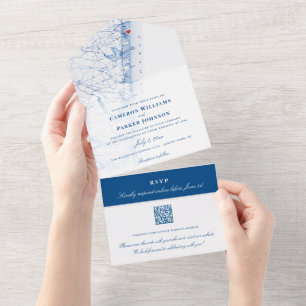 Invitación Todo En Uno Asbury Park New Jersey Map Elegant Navy Boda