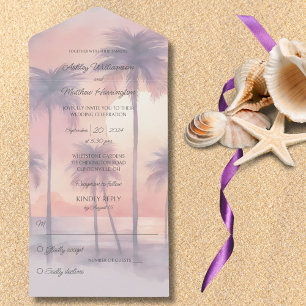 Invitación Todo En Uno Atardecer y palmeras todo en una boda invitada