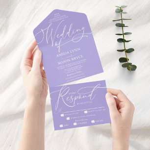 Invitación Todo En Uno Aura Indigo y Caligrafía Blanca Boda de guiones