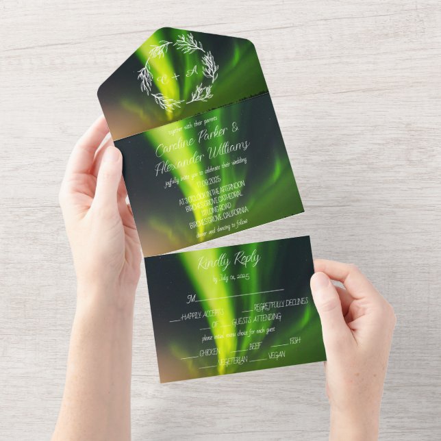 Invitación Todo En Uno Aurora Borealis Boda (desgarro)