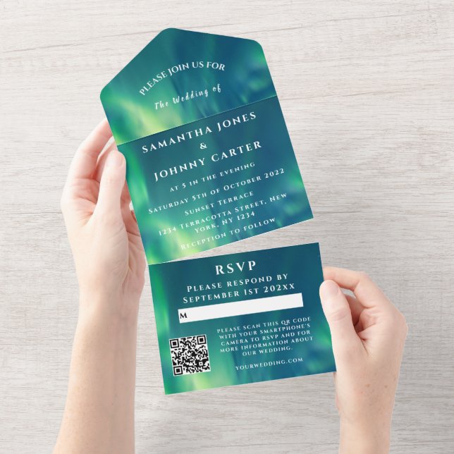 Invitación Todo En Uno Aurora Borealis Starry Night Stars Sky Boda (desgarro)