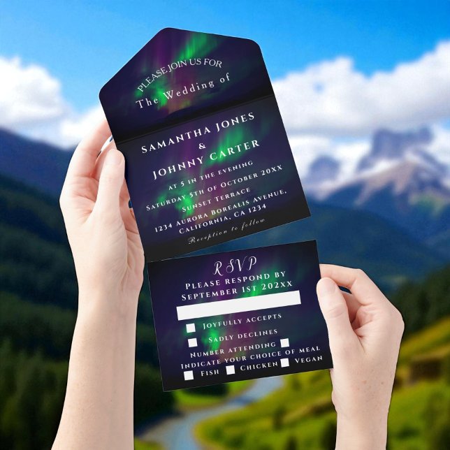 Invitación Todo En Uno Aurora Starry Night Stars Northern Lights Boda (Subido por el creador)