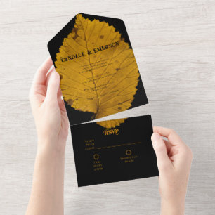 Invitación Todo En Uno Auténtica hoja de oro todo en una sola boda