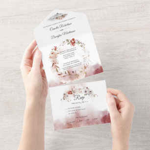 Invitación Todo En Uno Autumn Boho Watercolor Floral Boda  
