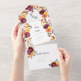 Invitación Todo En Uno Autumn Floral with BoId watercolor bloom wedding