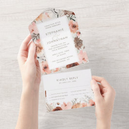 Invitación Todo En Uno Autumn Watercolor Boho Boda Floral