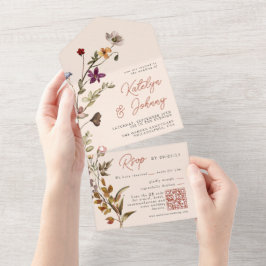 Invitación Todo En Uno Autumn Wildflower Boho Terracotta Boda