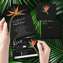 Invitación Todo En Uno Ave tropical del Boda del Paraíso