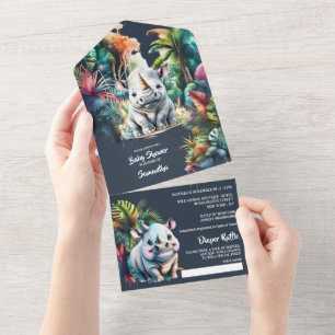 Invitación Todo En Uno Aventura safari rinoceronte jungla hojas zoo