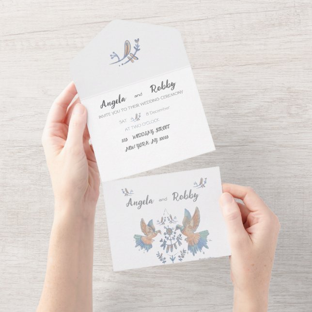 Invitación Todo En Uno aves elegantes (desgarro)